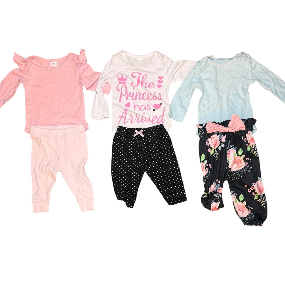 Baby Girl Outfit Lot 6 Pc 0-3M 3-6M Bodysuit Leggings Set Pink Floral Polka